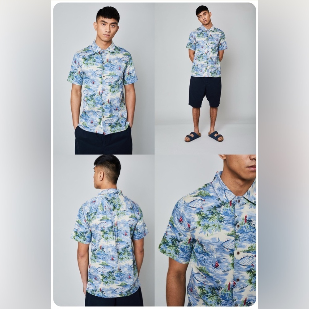 NATIVE YOUTH the flash shirt - Blue Hawaiian Print - Men’s Medium